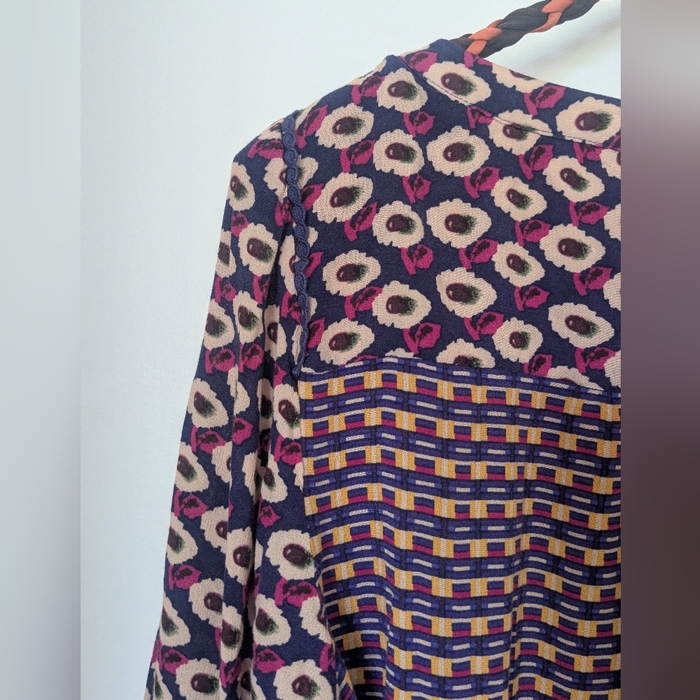 Maeve by Anthropologie Blouse | Medium Boho Floral Geometric Print Long Sleeve - Picture 5 of 5